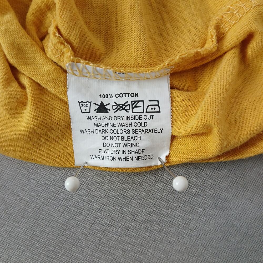 Fig Mustard Yellow Lace Yoke T-shirt XL short sleeve tee cotton blouse top - Picture 7 of 11